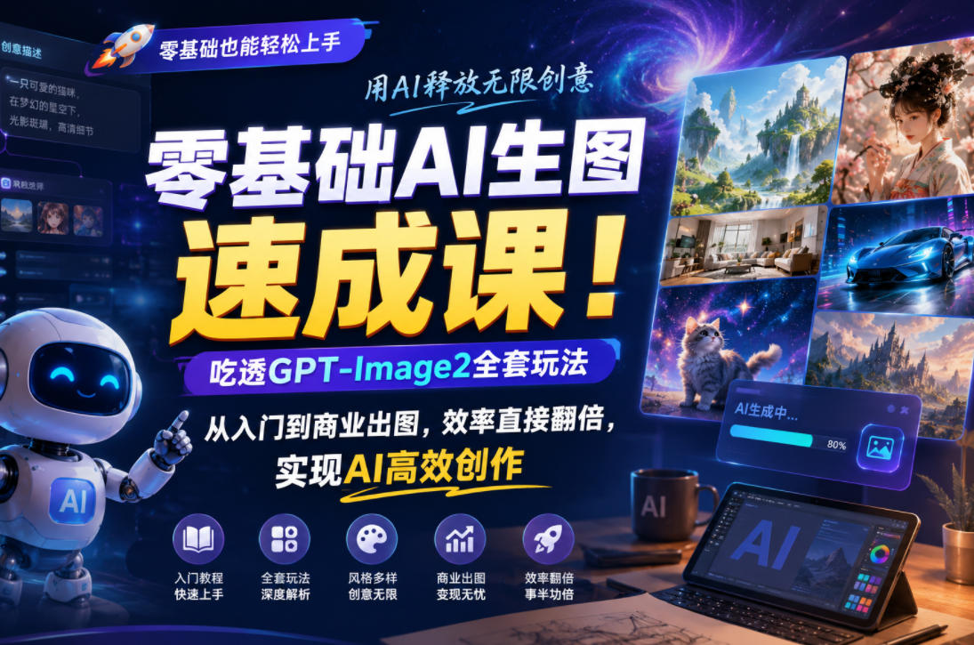 零基础AI生图速成课!吃透GPT-Image2全套玩法,从入门到商业出图,效率直接翻倍,实现AI高效创作-轻创星球网