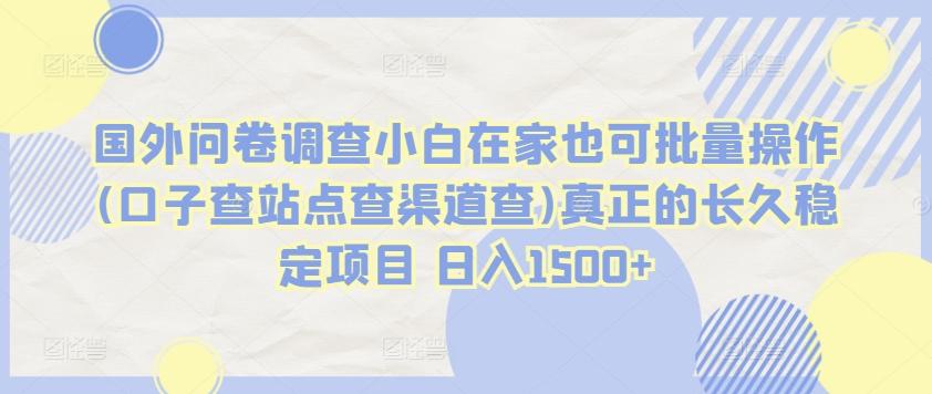国外问卷调查小白在家也可批量操作(口子查站点查渠道查)真正的长久稳定项目 日入1500+【揭秘】-轻创星球网