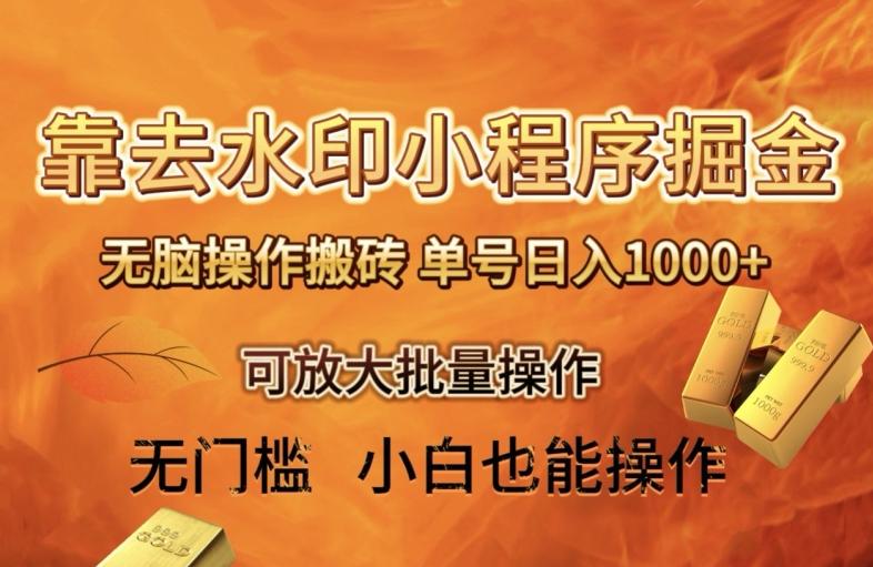 靠去水印小程序无脑操作搬砖，单号日入1000+保姆级教程可放大批量操作【揭秘】-轻创星球网