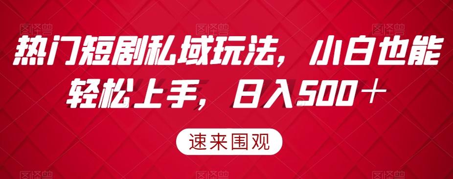 热门短剧私域玩法,小白也能轻松上手,日入500+-轻创星球网