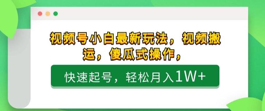 视频号小白最新玩法，视频搬运，傻瓜式操作，快速起号，轻松月入1W+-轻创星球网