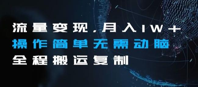 流量变现，月入1W+操作简单无需动脑全程搬运复制【揭秘】-轻创星球网