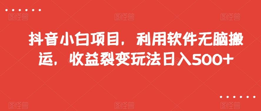 抖音小白项目，利用软件无脑搬运，收益裂变玩法日入500+【揭秘】-轻创星球网
