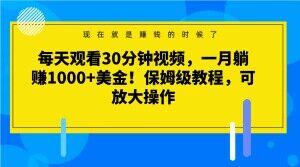 每天观看30分钟视频，一月躺赚1000+美金！保姆级教程，可放大操作【揭秘】-轻创星球网
