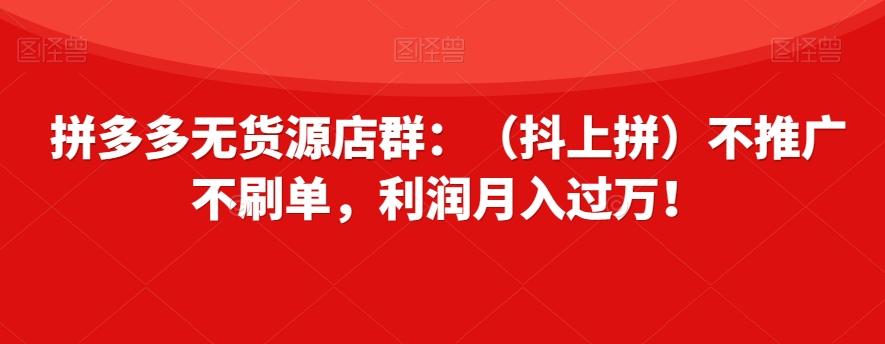 拼多多无货源店群：（抖上拼）不推广不刷单，利润月入过万！【揭秘】-轻创星球网