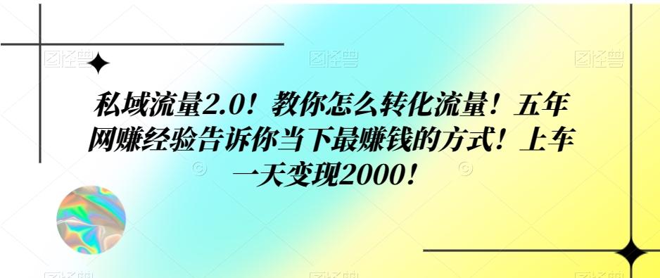 私域流量2.0！教你怎么转化流量！五年网赚经验告诉你当下最赚钱的方式！上车一天变现2000！-轻创星球网