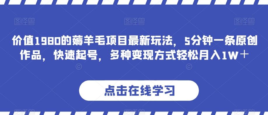 价值1980的薅羊毛项目最新玩法，5分钟一条原创作品，快速起号，多种变现方式轻松月入1W＋【揭秘】-轻创星球网