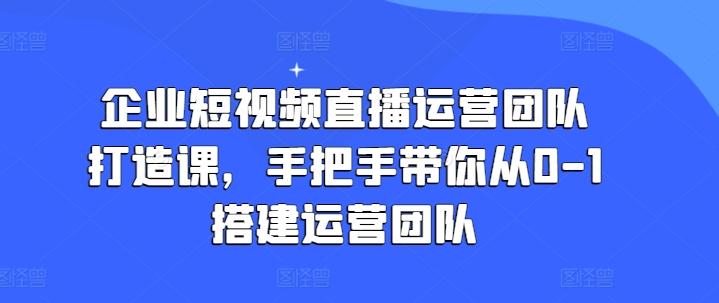 企业短视频直播运营团队打造课，手把手带你从0-1搭建运营团队-轻创星球网