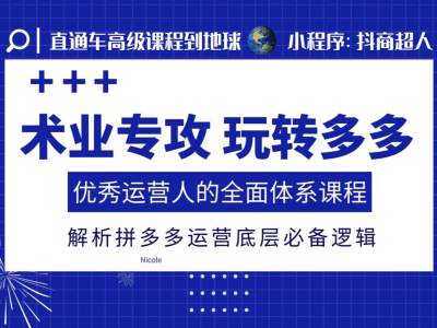 术业专攻玩转多多，优秀运营人的全面体系课程，解析拼多多运营底层必备逻辑-轻创星球网