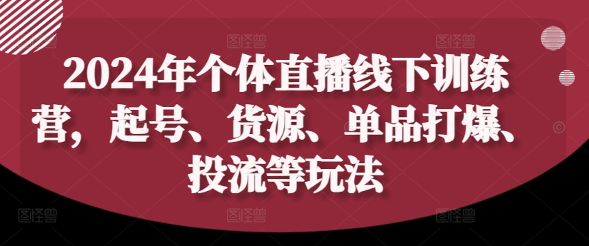 2024年个体直播训练营，起号、货源、单品打爆、投流等玩法-轻创星球网