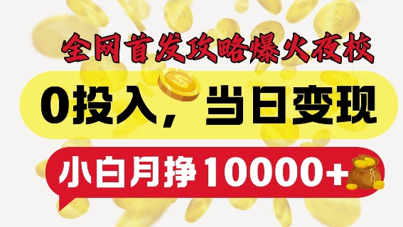 全网首发爆火夜校,0投入,当日变现,小白轻松月入1w+【揭秘】