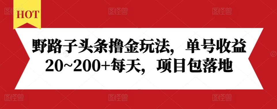 野路子头条撸金玩法，单号收益20~200+每天，项目包落地-轻创星球网