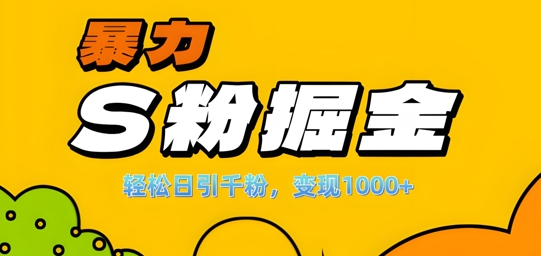 单人单机日引千粉，变现1k+，S粉流量掘金计划攻略【揭秘】-轻创星球网