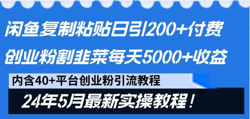 闲鱼复制粘贴日引200+付费创业粉，24年5月最新方法！割韭菜日稳定5000+收益-轻创星球网