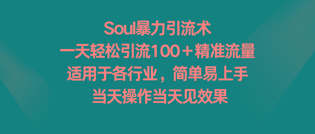 Soul暴力引流术，一天轻松引流100＋精准流量，适用于各行业，简单易上手！-轻创星球网