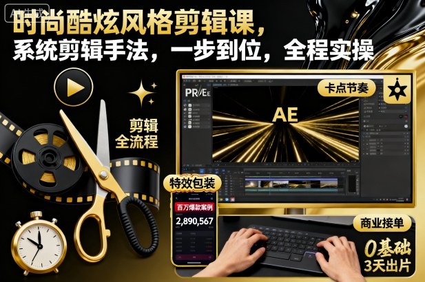 时尚酷炫风格剪辑课，系统剪辑手法，一步到位，全程实操-轻创星球网