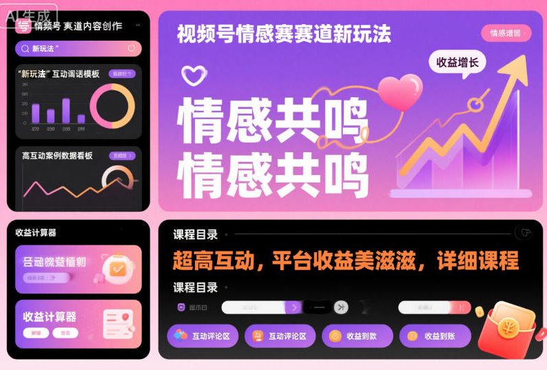 视频号情感赛道新玩法，超高互动，平台收益美滋滋，详细课程-轻创星球网