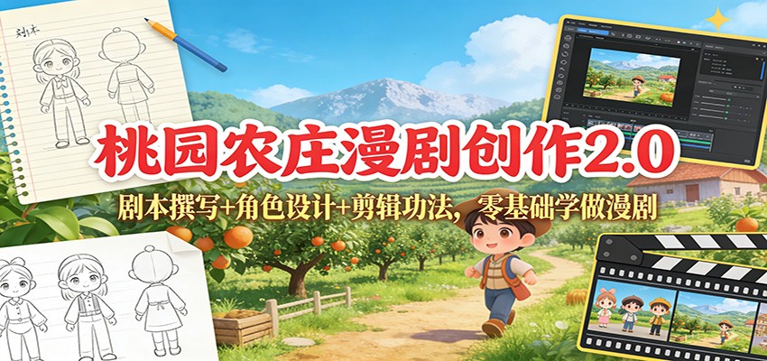 桃园农庄漫剧创作2.0：剧本撰写+角色设计+剪辑功法，零基础学做漫剧-轻创星球网