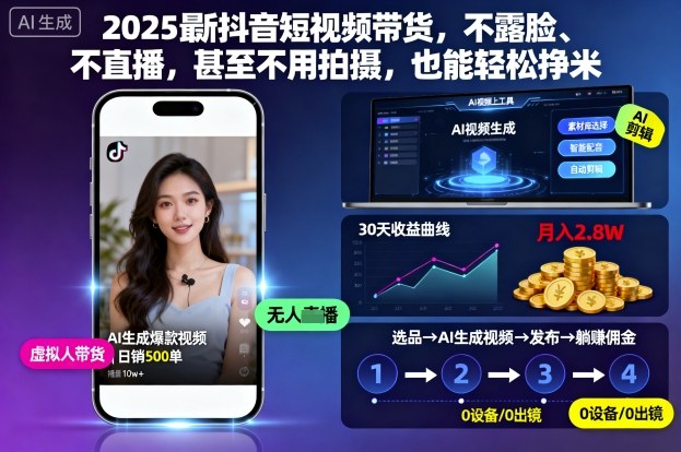 2025最新抖音短视频带货，不露脸、不直播，甚至不用拍摄，也能轻松挣米-轻创星球网