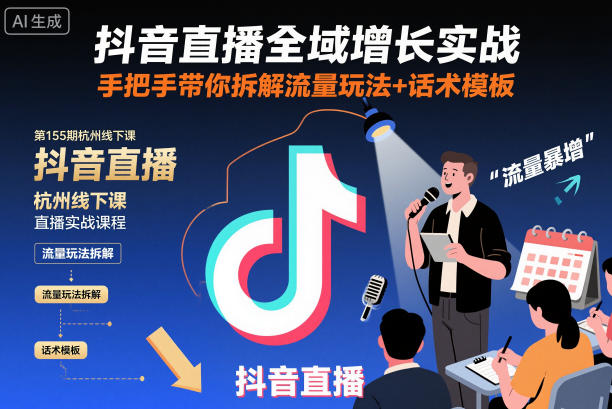 抖音直播全域增长实战第155期杭州线下课，手把手带你拆解流量玩法+话术模板-轻创星球网