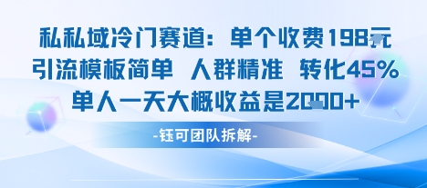 私域冷门赛道单个收费198米引流模板简单人群精准 45%的转化率单人一天大概收益多张-轻创星球网