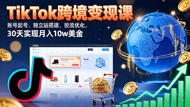 TikTok跨境变现课：账号起号、独立站搭建、投流优化，30天实现月入10w美金-轻创星球网