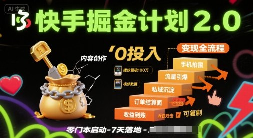 快手掘金计划2.0，快手电商变现全流程，简单可复制，0投入-轻创星球网