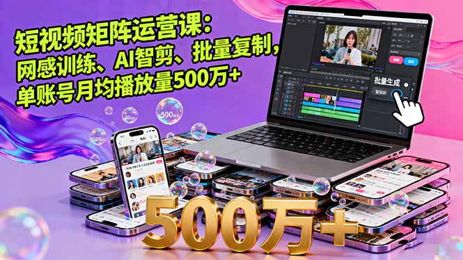 短视频矩阵运营课：网感训练、AI智剪、批量复制，单账号月均播放量500万+-轻创星球网