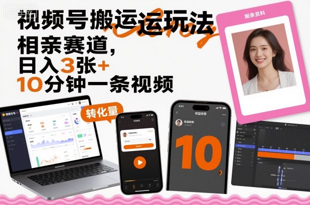 视频号搬运玩法，相亲赛道，日入3张+，10分钟一条视频-轻创星球网