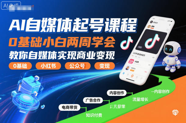 AI自媒体起号课程，0基础小白两周学会，教你自媒体实现商业变现-轻创星球网