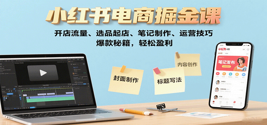 小红书电商掘金课：开店流量、选品起店、笔记制作、运营技巧，爆款秘籍，轻松盈利-轻创星球网