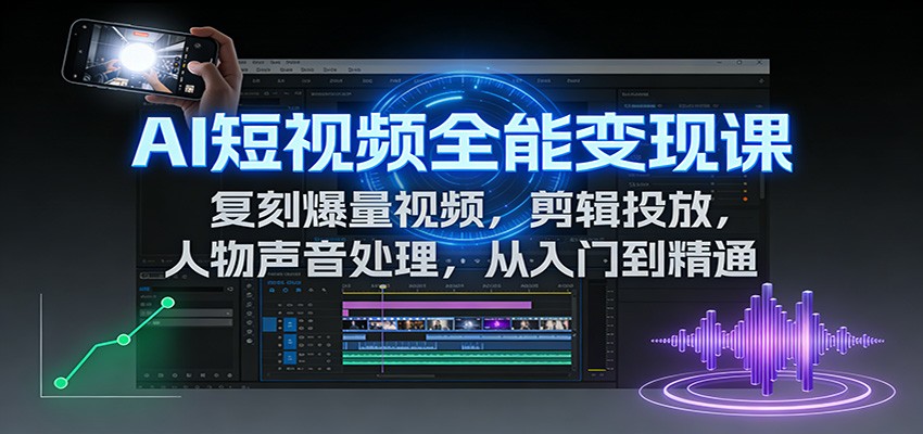 AI短视频全能变现课：复刻爆量视频，剪辑投放，人物声音处理，从入门到精通-轻创星球网