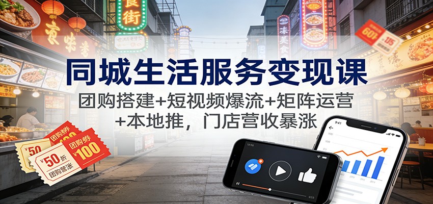 同城生活服务变现课：团购搭建+短视频爆流+矩阵运营+本地推，门店营收暴涨-轻创星球网
