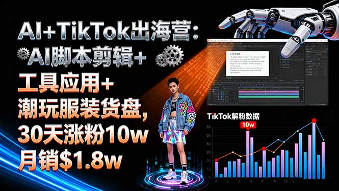 AI+TikTok出海营:AI脚本剪辑+工具应用+潮玩服装货盘,30天涨粉10w月销$1.8w-轻创星球网