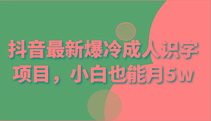 抖音最新爆冷成人识字项目，小白也能月5w-轻创星球网