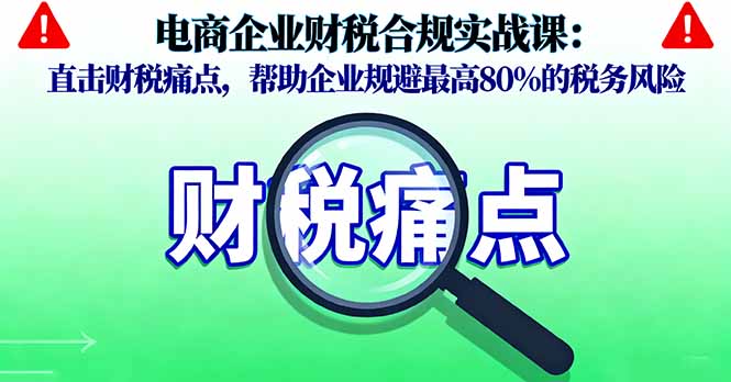 电商企业财税合规实战课，直击财税痛点，帮助企业规避最高80%的税务风险-轻创星球网