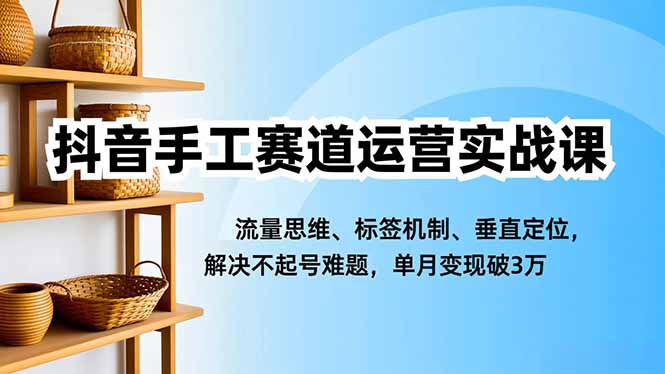 抖音手工赛道运营实战课，流量思维、标签机制、垂直定位，解决不起号难题，单月变现破3万-轻创星球网