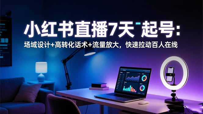 小红书直播7天起号：场域设计+高转化话术+流量放大，快速拉动百人在线-轻创星球网