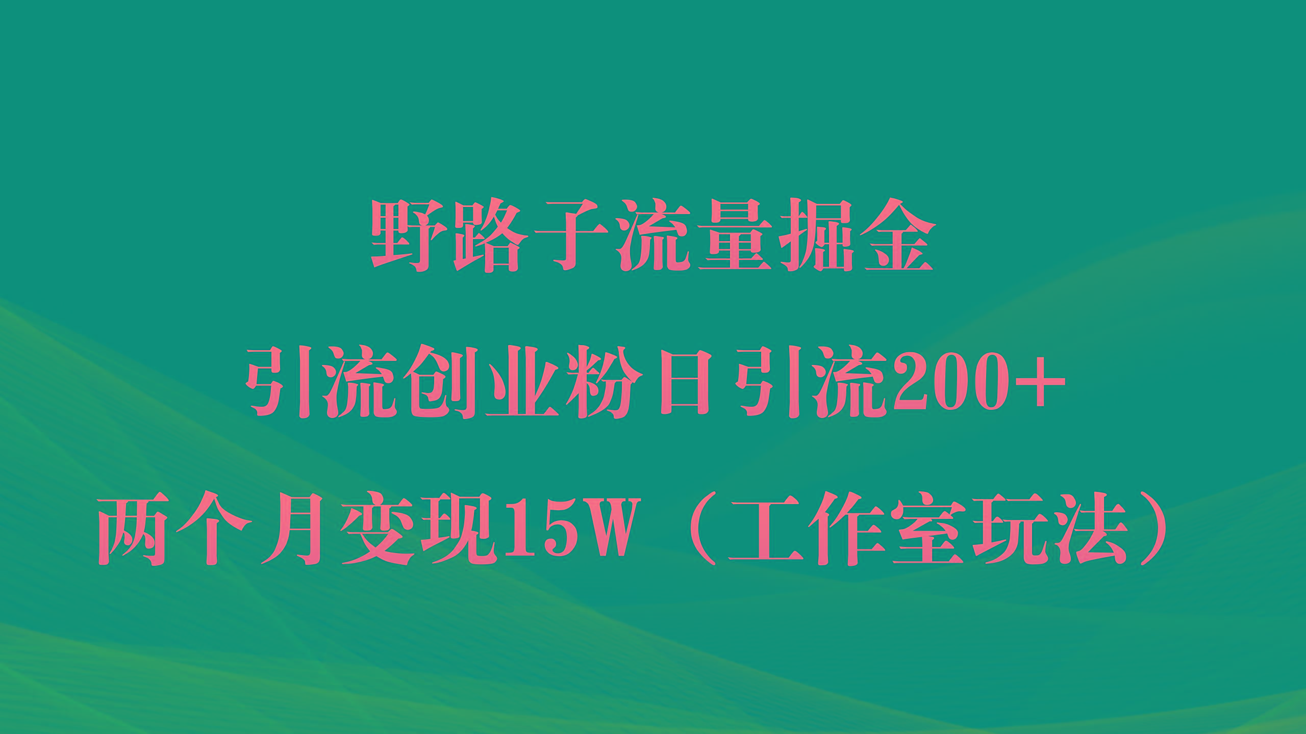 (9513期)野路子流量掘金，引流创业粉日引流200+，两个月变现15W(工作室玩法))-轻创星球网
