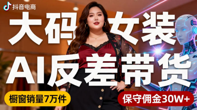 抖音小众赛道，大码女装AI反差带货，不用直播，每天6条作品，橱窗卖7万件，保守佣金30W+-轻创星球网