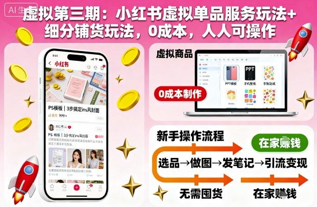 虚拟第三期：小红书虚拟单品服务玩法+细分铺货玩法，0成本，人人可操作(更新)-轻创星球网
