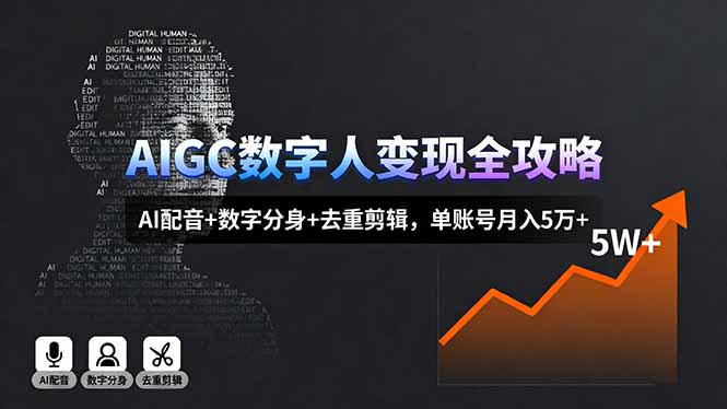 AIGC数字人变现全攻略，AI配音+数字分身+去重剪辑，单账号月入5万+-轻创星球网