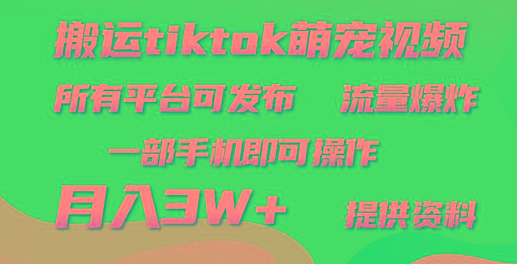 (9618期)搬运Tiktok萌宠类视频，一部手机即可。所有短视频平台均可操作，月入3W+-轻创星球网