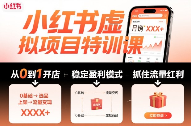 小红书虚拟项目特训课，帮你从0到1打造稳定盈利的店铺，抓住流量红利(更新9月)-轻创星球网