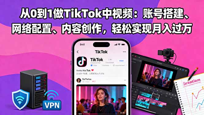 从0到1做TikTok中视频：账号搭建、网络配置、内容创作，轻松实现月入过万-轻创星球网