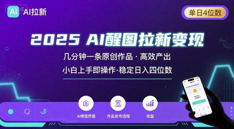 2025最强AI醒图拉新，几分钟一条原创作品，单日收入4位数，小白也能上手操作-轻创星球网