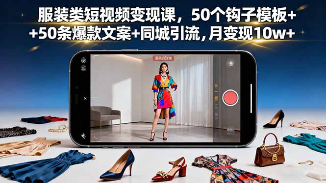 服装类短视频变现课，50个钩子模板+50条爆款文案+同城引流，月变现10w+-轻创星球网