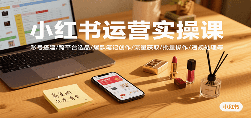 小红书运营实操课，账号搭建/跨平台选品/爆款笔记创作/流量获取/批量操作/违规处理等-轻创星球网