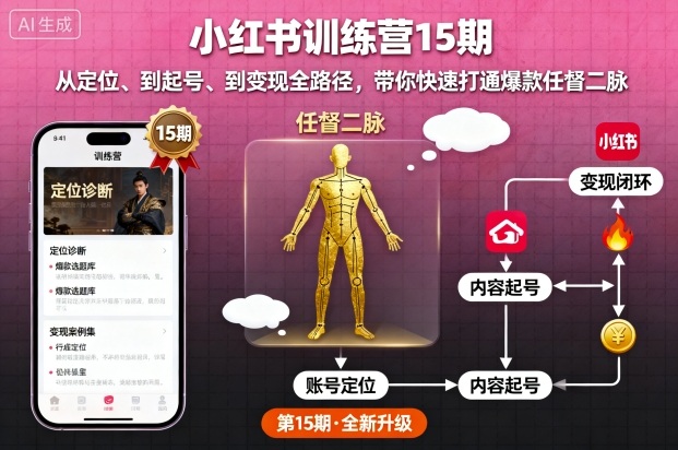 小红书训练营15期，从定位、到起号、到变现全路径，带你快速打通爆款任督二脉-轻创星球网