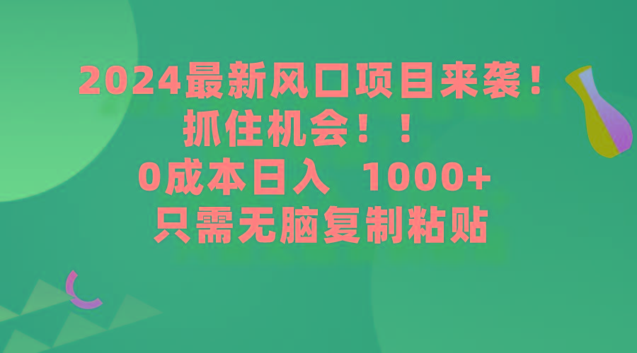 (9899期)2024最新风口项目来袭，抓住机会，0成本一部手机日入1000+，只需无脑复…-轻创星球网